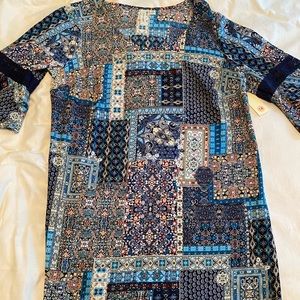 NWT, blue, patchwork dress